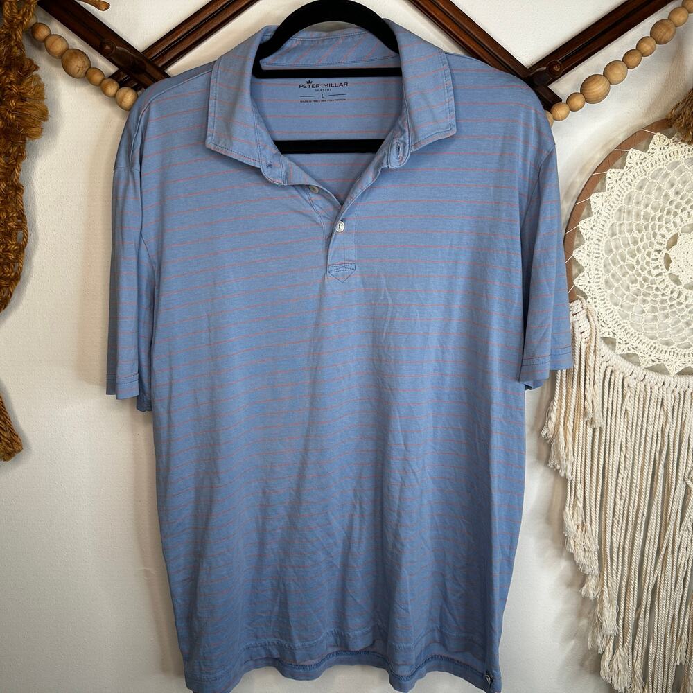 Peter Millar Seaside Pima Cotton Blue Stripe Polo